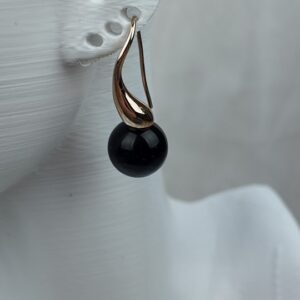 Siyah-Lacivert Akik Taşlı Gümüş Küpe