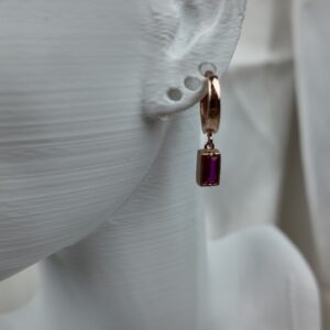 Minimal Bordo Taşlı Gümüş Küpe