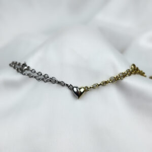 Gold & Gümüş Renk  Mıknatıslı Kalp Gümüş Çift Bileklik