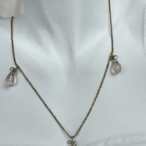 Top Zincir Arası Pembe Kuartz Damlası Gümüş Kolye